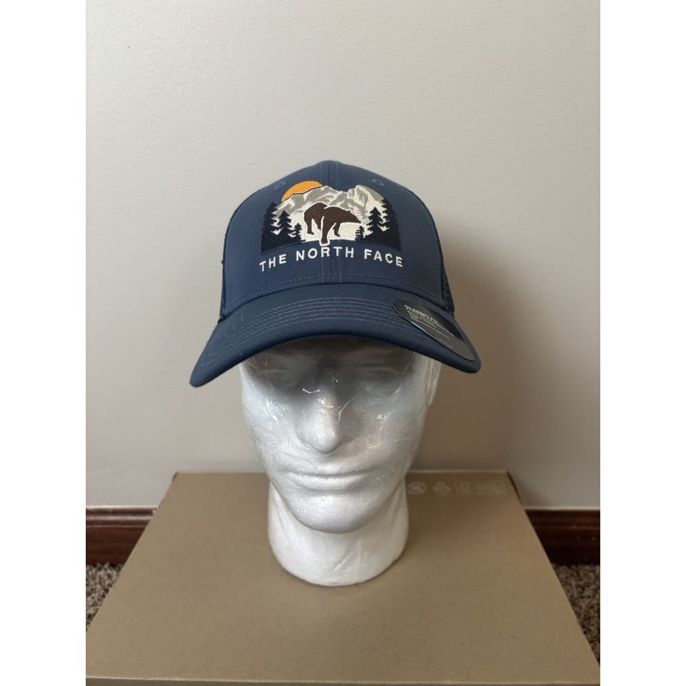 The North Face Embroidered Mudder Trucker Hat Utility Blue Bear Design Unisex